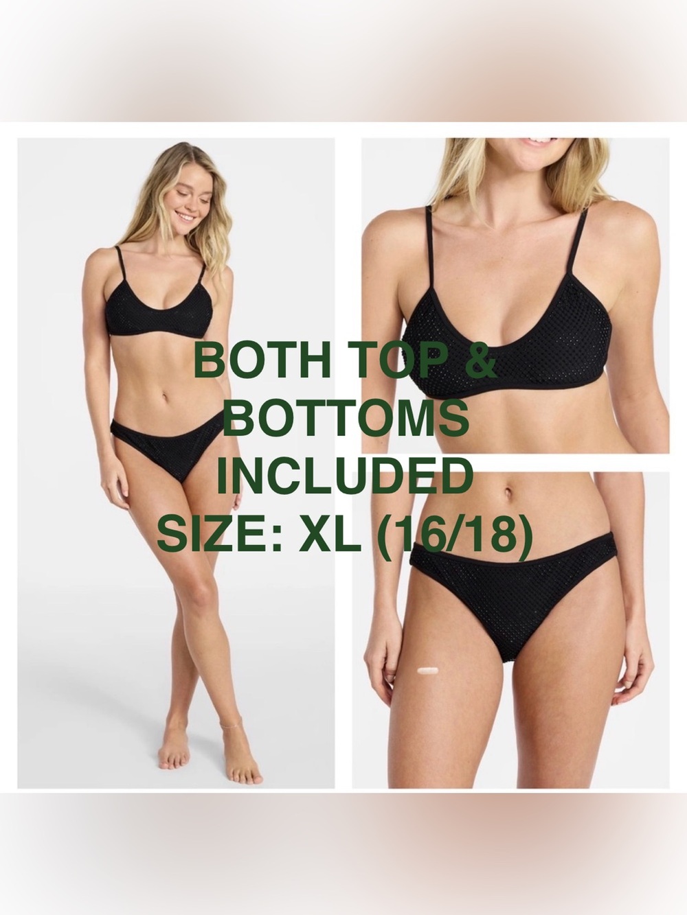 No Boundaries Faux Rhinestone Bralette Bikini Top & Bottoms, Women's XL SET